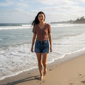 Anthropologie MAEVE Size Small Colorful Striped Short Sleeve Button Up Knit Top